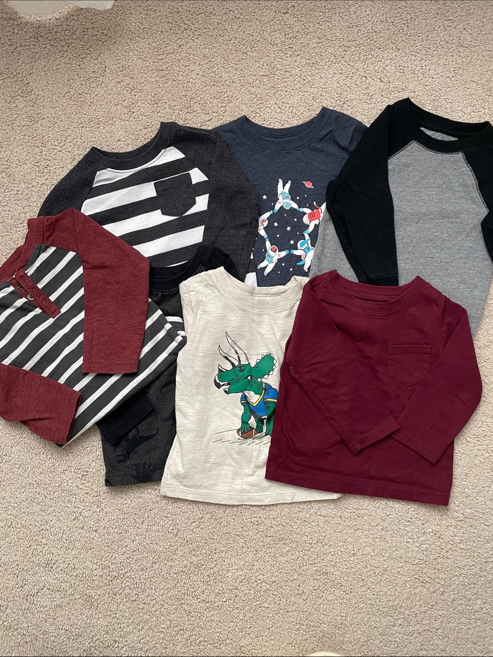 Kids Long-Sleeve Mixed Shirt Pack - Maroon, Gray, Black, Cream